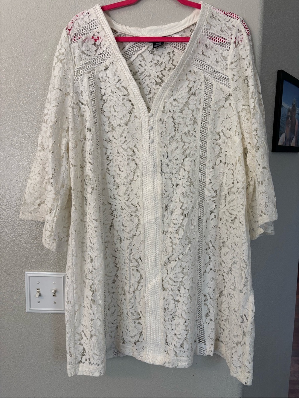 City Chic Ivory Lace Boho V-Neck Tunic Blouse Bell Sleeve Plus Size XL / 22